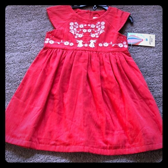 COPY - Girl’s 5 NWT Red/ Coral Copper Key Dress Bunnies - Picture 1 of 8